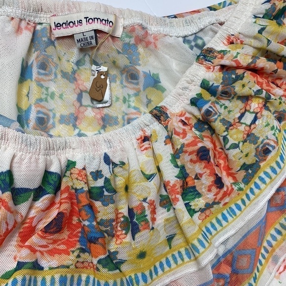 JEALOUS Tomato Floral Mesh Vibes Ruffled Layered Bodysuit Party Festival Large - Picture 15 of 15